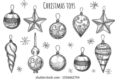 Christmas toys. Vector graphics. sketch. Hand drawing
