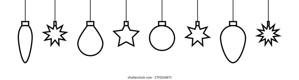 Christmas toys. Christmas toys vector icons. Stars and balls in line design. Vector illustration.