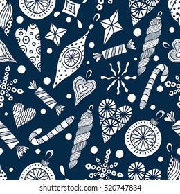 Christmas toys vector seamless pattern.