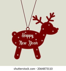 Christmas trademark in the form of a deer. With text Happy New Year. Flyer, poster. Vector flat illustration