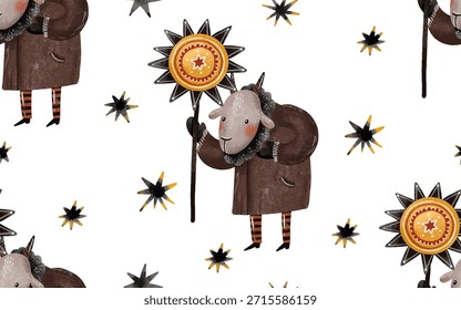Natal tradição Natal na Ucrânia padrão sem emenda.  Ilustração de desenho animado de Natal. Slavik Malanka Kolyadka Carols ilustração desenhada à mão sobre fundo isolado. Vetor ucraniano