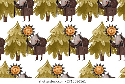 Natal tradição Natal na Ucrânia padrão sem emenda.  Ilustração de desenho animado de Natal. Slavik Malanka Kolyadka Carols ilustração desenhada à mão sobre fundo isolado. Vetor ucraniano