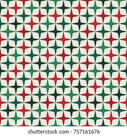Christmas traditional colors seamless pattern with stylized repeating stars. Simple geometric ornament. Modern stylish texture. Vivid digital paper, textile print, page fill. Vector illustration.