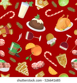 Christmas traditional food pattern vector illustration. Xmas New Year meal 