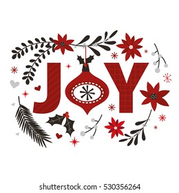 Christmas traditional with joy typography and wreath design