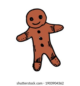 Christmas traditional man cookie. Ginger Bread Doodle Icon Vector. Hand Drawn Illustration.