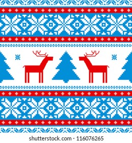 Christmas traditional pattern; knitted background with deers