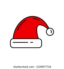 Christmas traditional santas elf cap color icon. Holiday Xmas winter trendy decoration background. Holidays event, carnival party element icon. Children happiness. Vector linear illustration vintage.