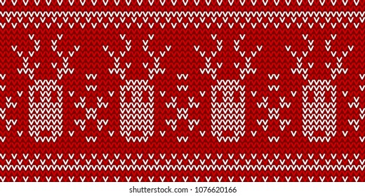 Christmas traditional seamless winter pattern. Red and white knitted geometric background. Vector illustration