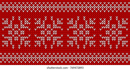Christmas traditional seamless winter pattern. Red and white knitted geometric background. Vector illustration