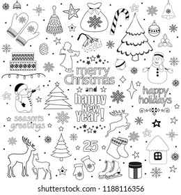  Christmas traditional symbols isolated elements on white background