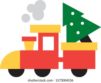 Christmas train carries Christmas tree
