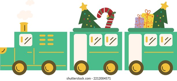 Christmas Train. Garlands, flags, labels, bubbles, ribbons and stickers. Collection of Merry Christmas decorative icons