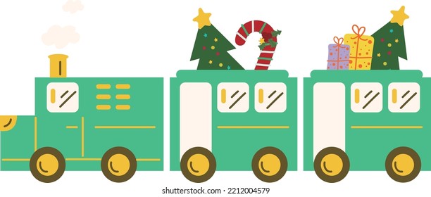 Christmas Train. Garlands, flags, labels, bubbles, ribbons and stickers. Collection of Merry Christmas decorative icons