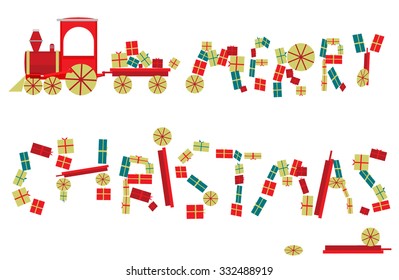 Christmas train greeting card or background.