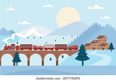 tren navideño en escena de snowscape