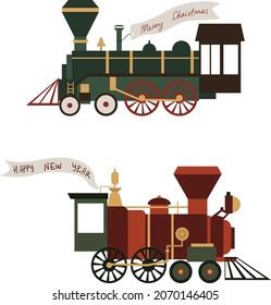 Christmas train in vector in flat style  polar express  Locomotive  in vector  Christmas decoration  adventure calendar