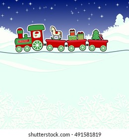 Christmas Train in Winter Landscape with gifts