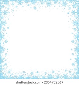 Fondo transparente de Navidad con marco cuadrado de copos de nieve azules.Ilustración vectorial. PNG