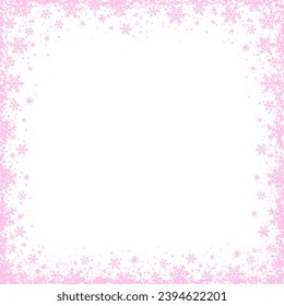 Fondo transparente de Navidad con marco cuadrado de copos de nieve rosados.Ilustración vectorial. PNG