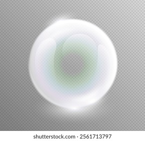 Christmas transparent glass globe ball icon with spotlight and light effect on transparent background. Semitransparent glossy air bubble overlay effect design element