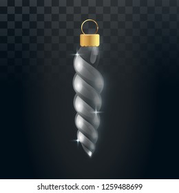 Christmas transparent glass icicle vector illustration. Realistic decoration on transparent background.