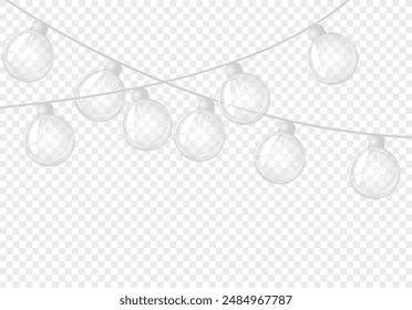 Christmas transparent lights bulbs. Garlands for cards, banners, posters, web design. Electric lamps. Idea.Template creativity idea business innovation. Vector illustration.