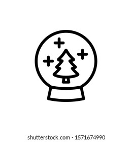 Christmas transparent snow globe icon isolated in line art style on white background, Vector illustration Eps 10