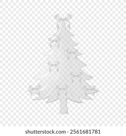 Christmas transparent tree with bows in flat style. Fir tree. Inscription for postcard, invitation, poster, banner.