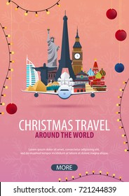 Christmas Travel Around The World. Winter Travel. Vector Illustration