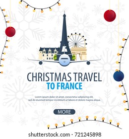 Christmas Travel to France, Paris. Winter travel. Vector illustration