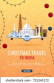 Christmas Travel to India, Delhi, Agra. Winter travel. Vector illustration