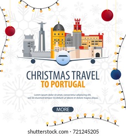 Christmas Travel to Portugal. Winter travel. Vector illustration