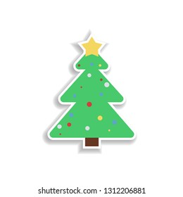 Christmas tree 2 colored line sticker icon. Elements of Christmas in color icons. Simple icon for websites, web design, mobile app, info graphics