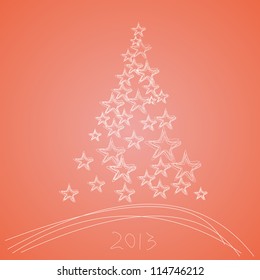 Christmas tree 2013 with stars on a light red background, New Year, vector