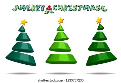 christmas tree 3d abstract shape design decorative vector illustration