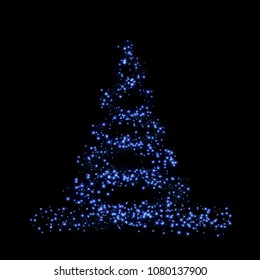 Christmas tree 3d card background. Blue Christmas tree as symbol of Happy New Year, Merry Christmas holiday celebration. Sparkle light decoration. Bright shiny design Vector illustration