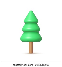 Christmas tree 3d in modern style on white background. Isolated vector sign symbol