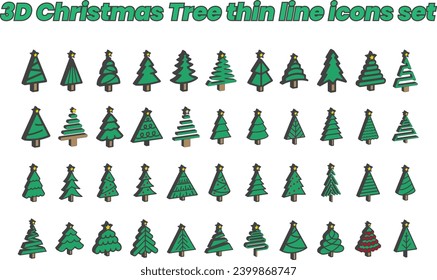 Christmas tree 3D outline icons set. linear style symbols collection, line signs pack. vector graphics. tree decoration