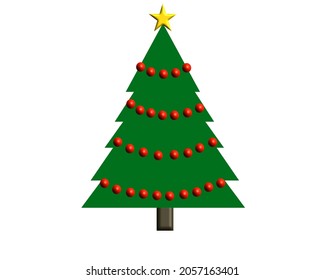 Christmas tree with 3D red decorations and yellow star vector