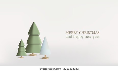 Christmas Tree 3d Style With Wood Base Vector