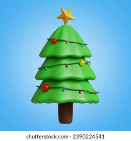 christmas tree 3D vector icon set, on a blue background