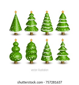 christmas tree 3d vector illustrarion set