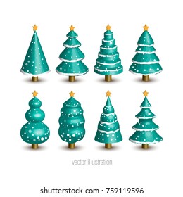 christmas tree 3d vector illustrarion set