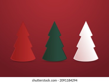 Weihnachtsbaum 3D. Winter Weihnachten Roter Hintergrund mit Baum Xmas. Neujahr Grußkartendesign mit stilisiertem Weihnachtsbaum. Vektorgrafik. Weihnachtsbaumlogo.