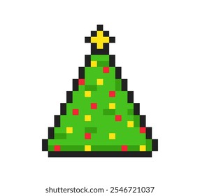 Christmas tree 8-bit icon, Christmas spruce pixel art item.