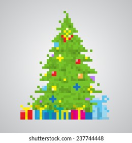 christmas tree 8-bit pixel style vector