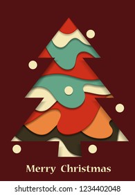 Christmas tree. Abstract background. Cut paper