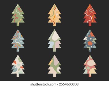 Christmas tree. Abstract doodle christmas tree set.