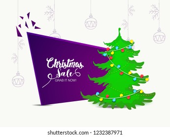 Christmas tree with abstract frame background design for Merry Christmas Promotional Banner.